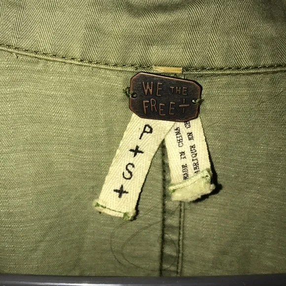 Free People Olive Green Jean Jacket with Floral Hem - Picture 2 of 6